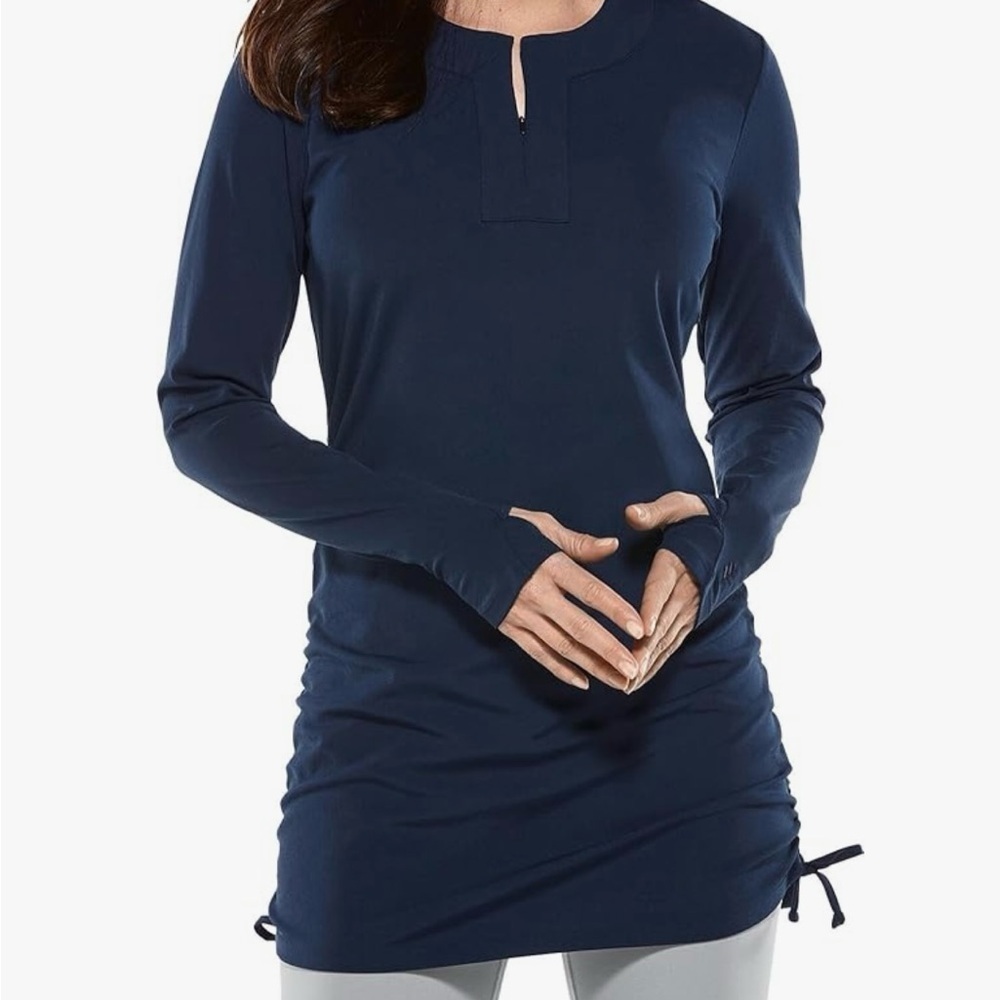 Coolibar Hokulani Ruche Swim Shirt Blue print. XXS. UPF 50+ - Picture 11 of 11